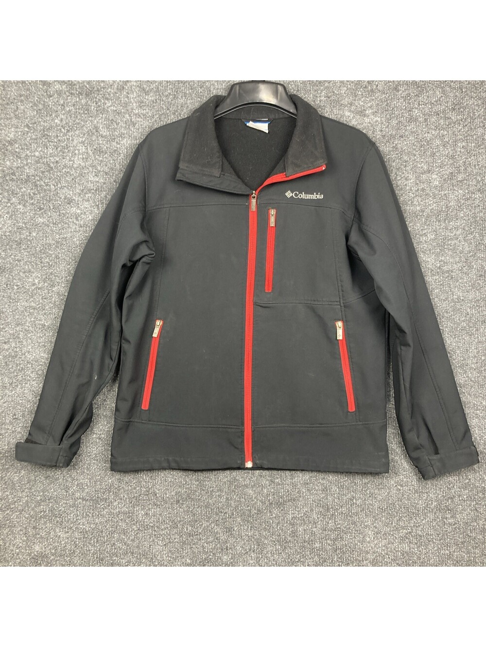 Columbia Mens Medium Black Full Zip Pockets Lined Windbreaker Jacket EUC
